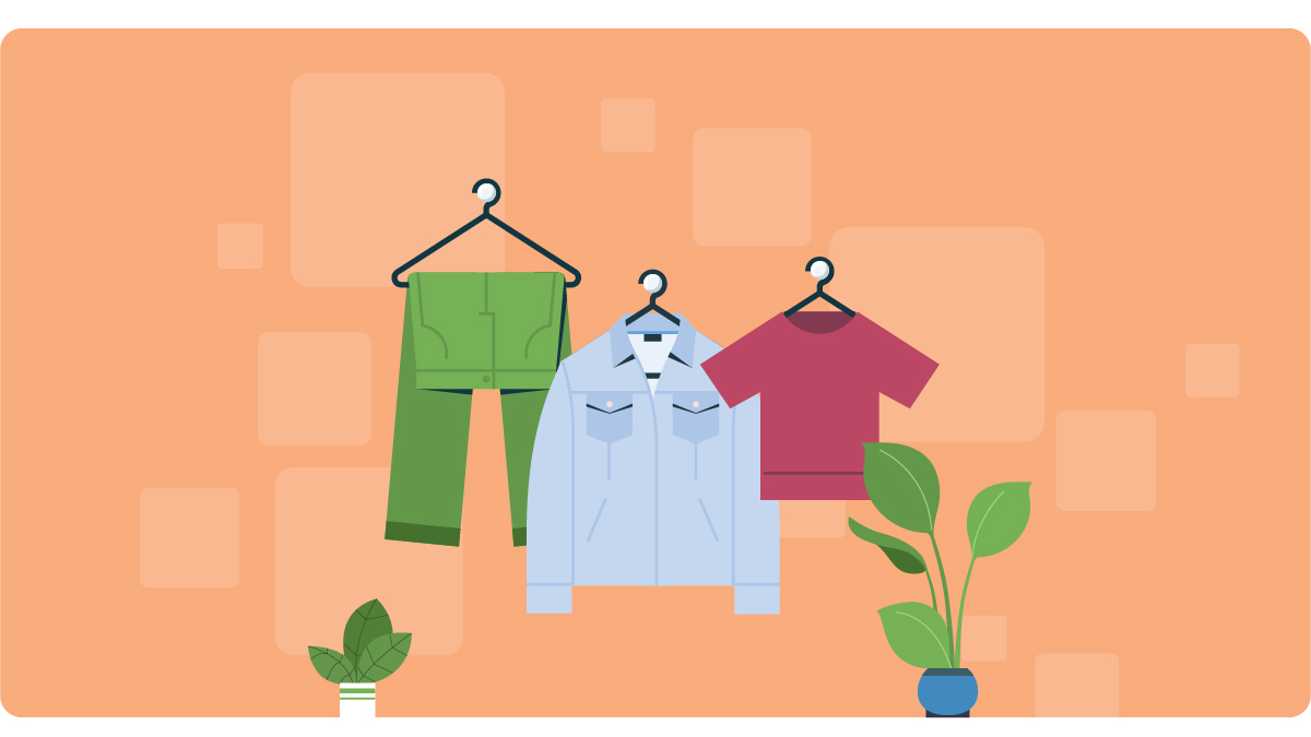 an illustration of clothing on hangers