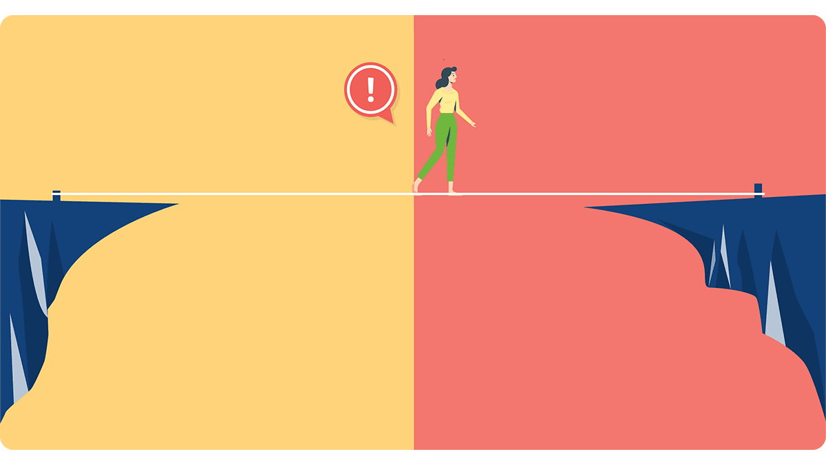 a woman walking a tightrope to illustrate the money management tip 'know your risk'