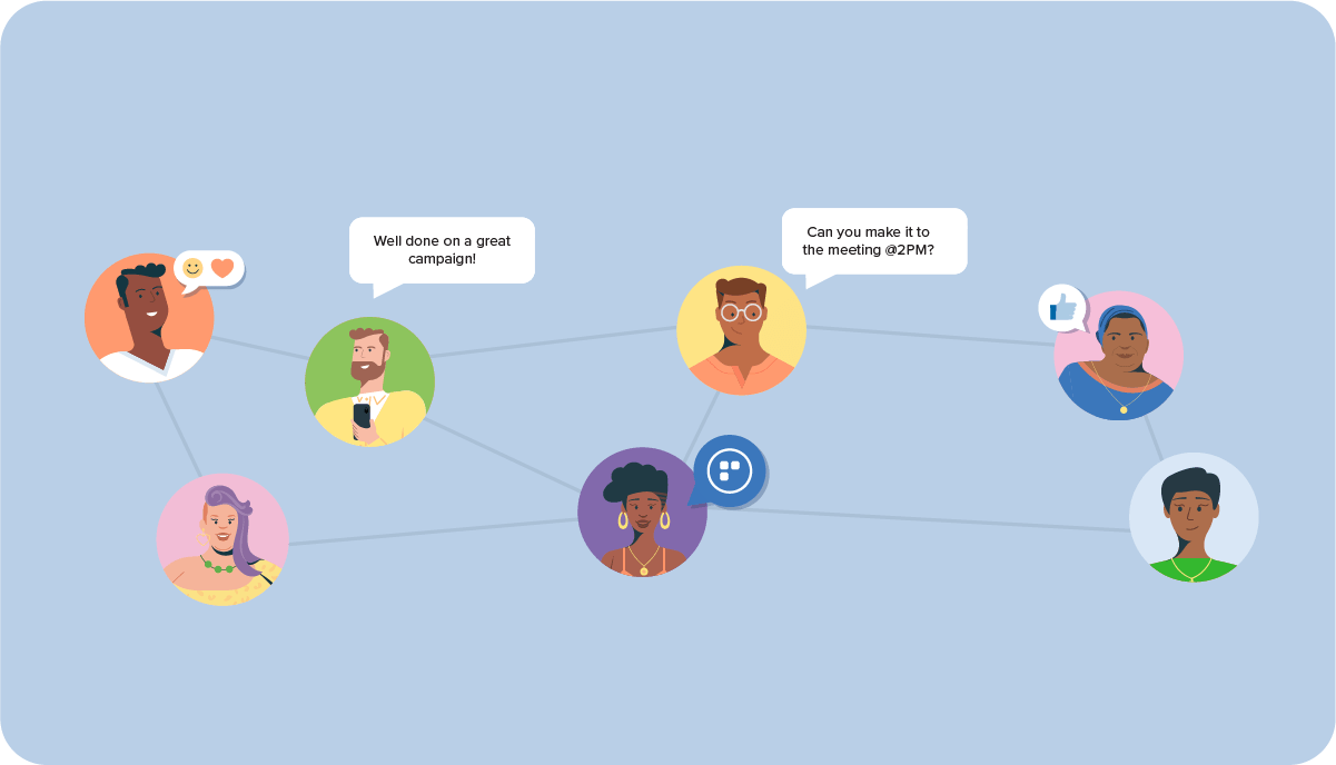 An illustration of different characters connected by strings to illustrate the importance of an effective feedback loop