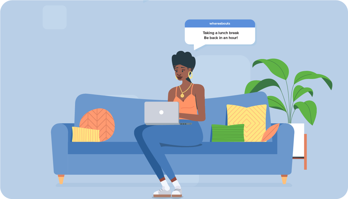 An illustration of an employee sitting on their couch taking a break to illustrate the importance of work-life balance in building an engaged company culture