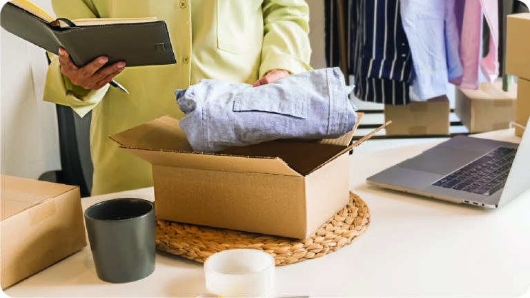 An image of someone packing an order for their online stores